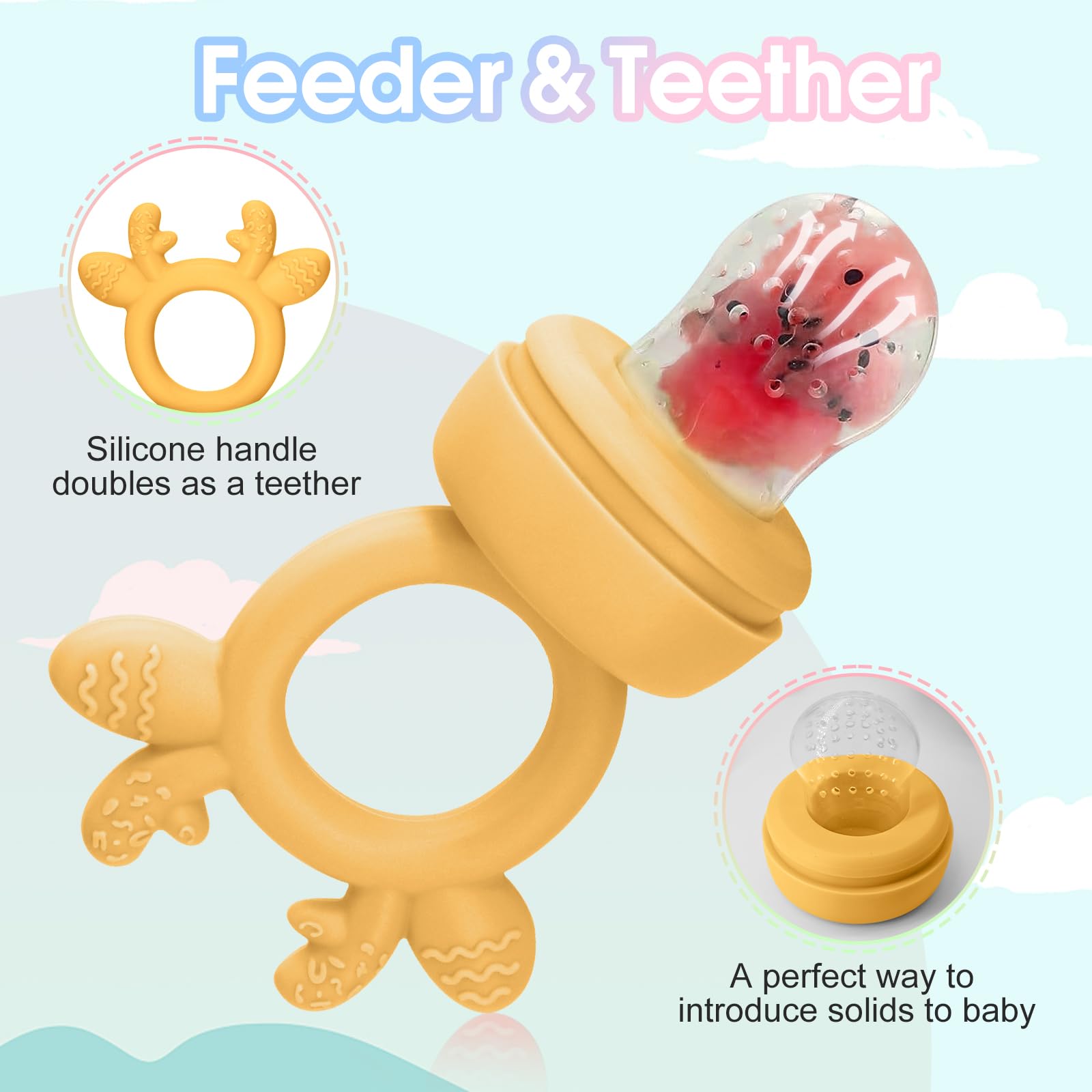 Lnxusoqs teething handle doubles as a toy during feeding
