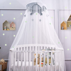 LOAOL Stars Dome canopy above crib creates a magical sleeping nook.