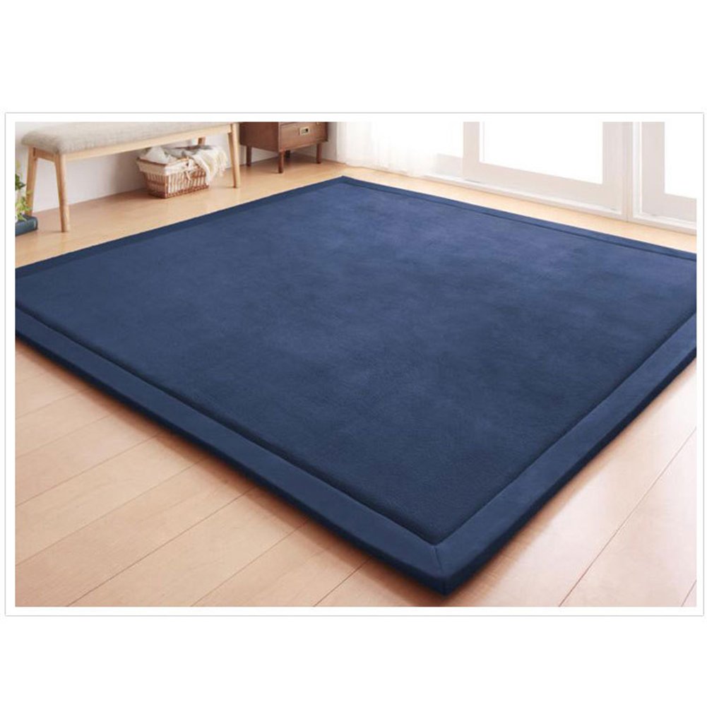 Loartee Coral Velvet Crawling Rug in dark blue with a soft surface for toddlers.