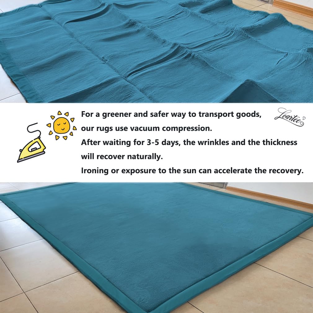 Loartee coral velvet crawling rug blue large-area rug for shared toy space.