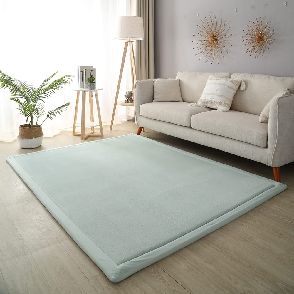Loartee Coral Velvet Crawling Rug light green offers a soft skin-friendly play space.