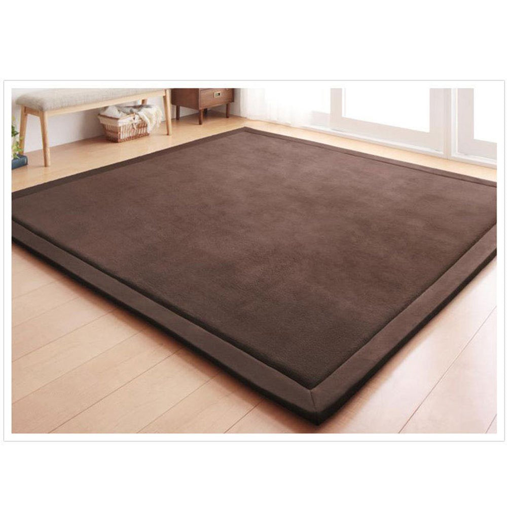 Loartee Coral Velvet Crawling Rug in coffee color offers a soft play surface.