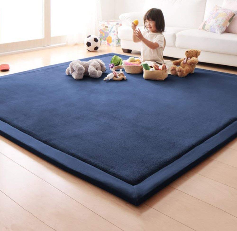 Loartee play area rug laid out to illustrate ample space for shared toys.