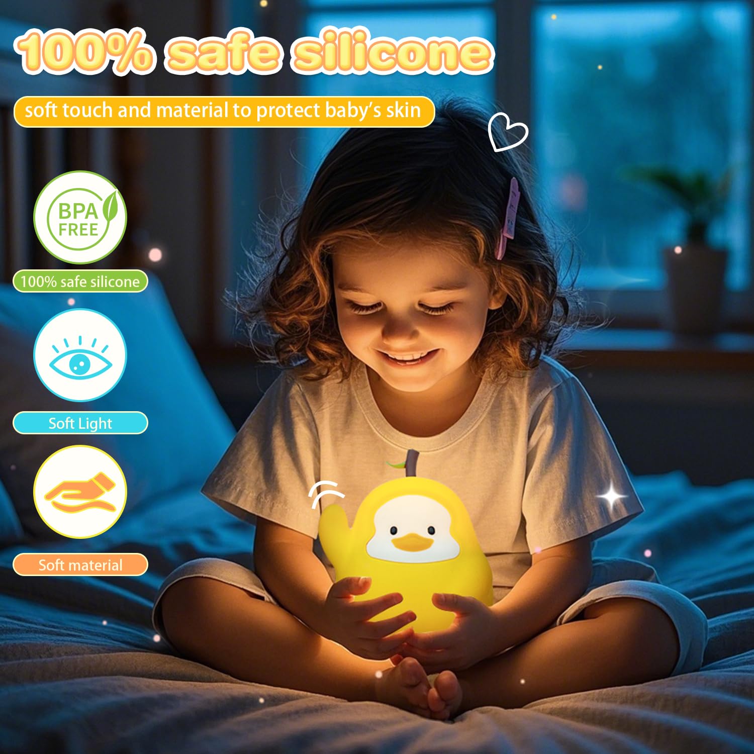 loatme soft silicone night light with a cute yellow duck design