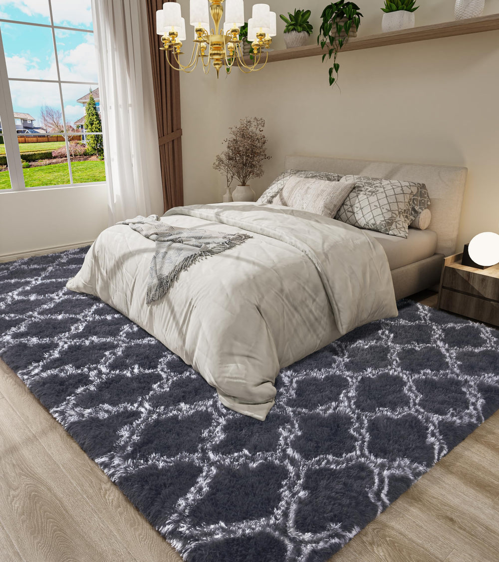LOCHAS fluffy bedroom rug with memory foam layer delivers plush underfoot comfort.