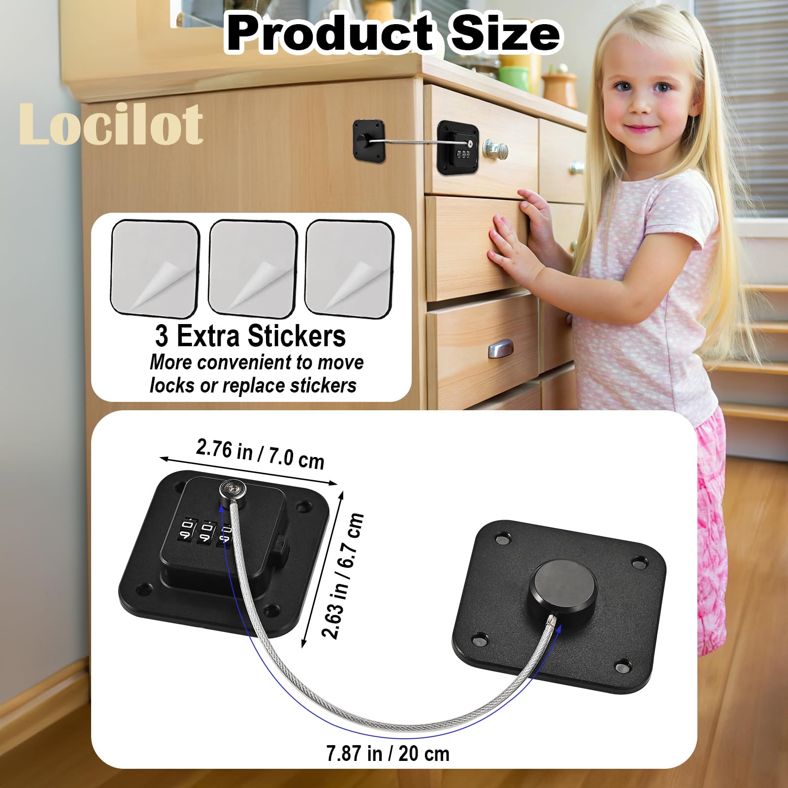 Locilot lock system shows durable ABS base and high-strength steel wire.