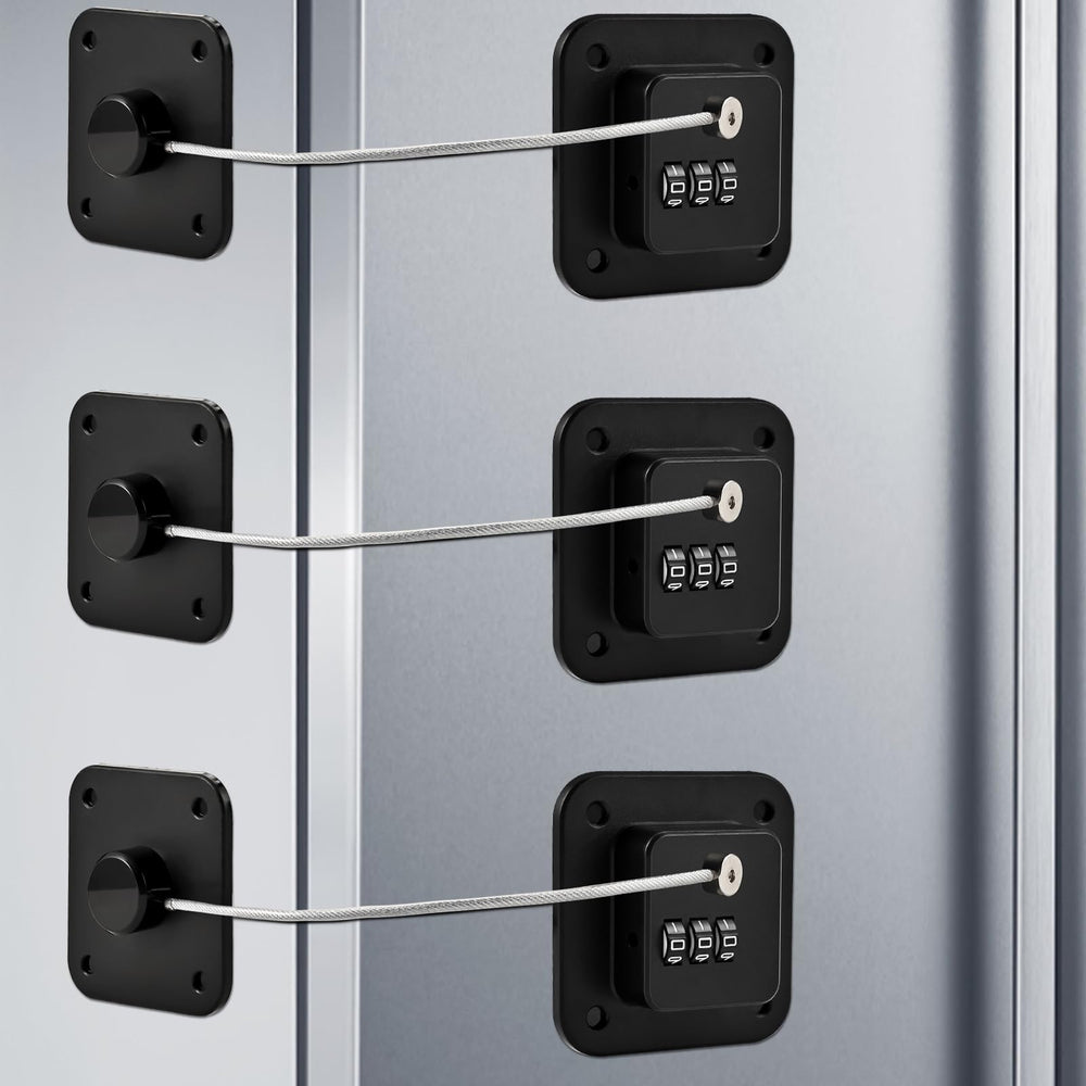 Locilot fridge lock 3-pack front view with sleek black design for safer kid access.