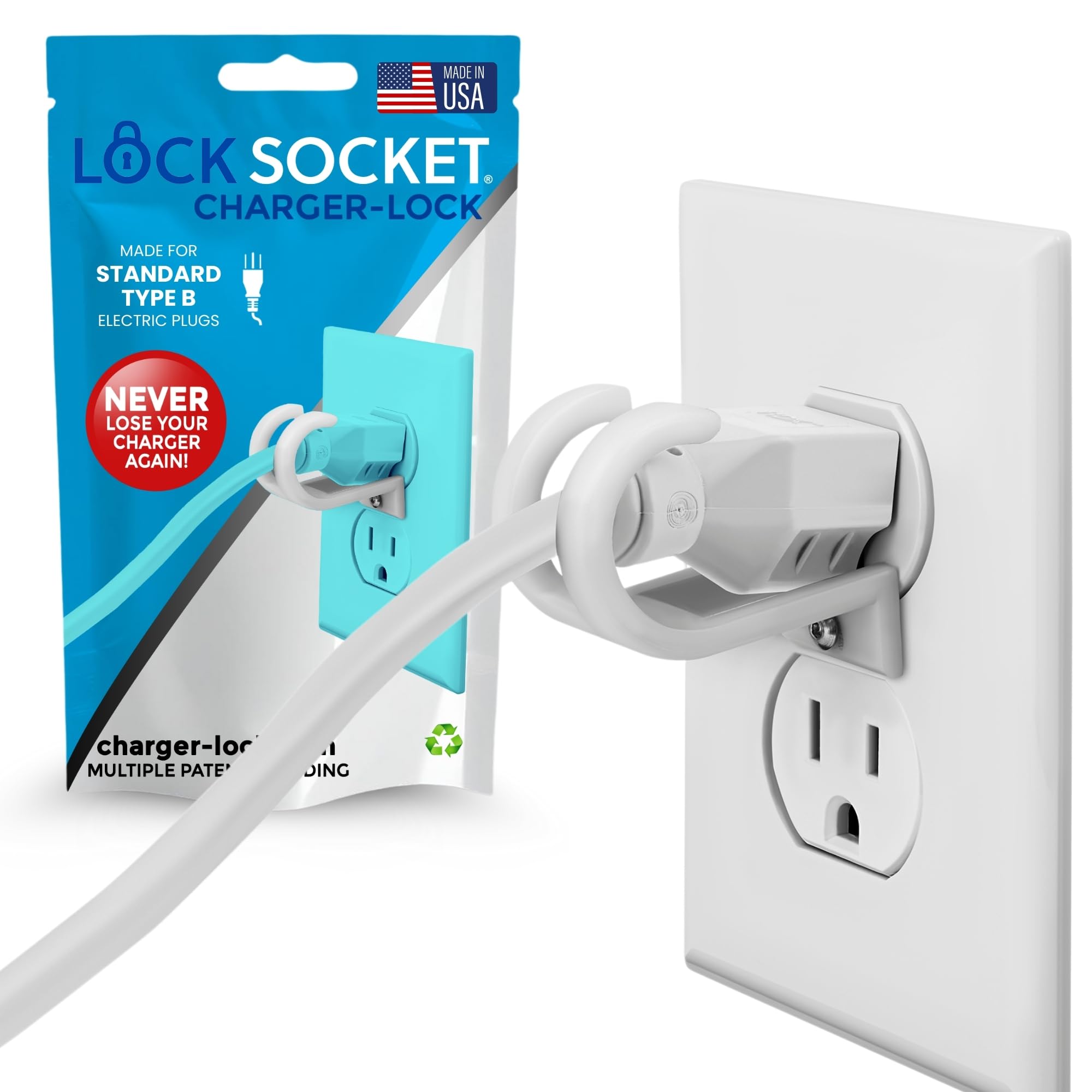 Lock Socket 3-prong outlet lock secures plugs to prevent unplugging in busy spaces