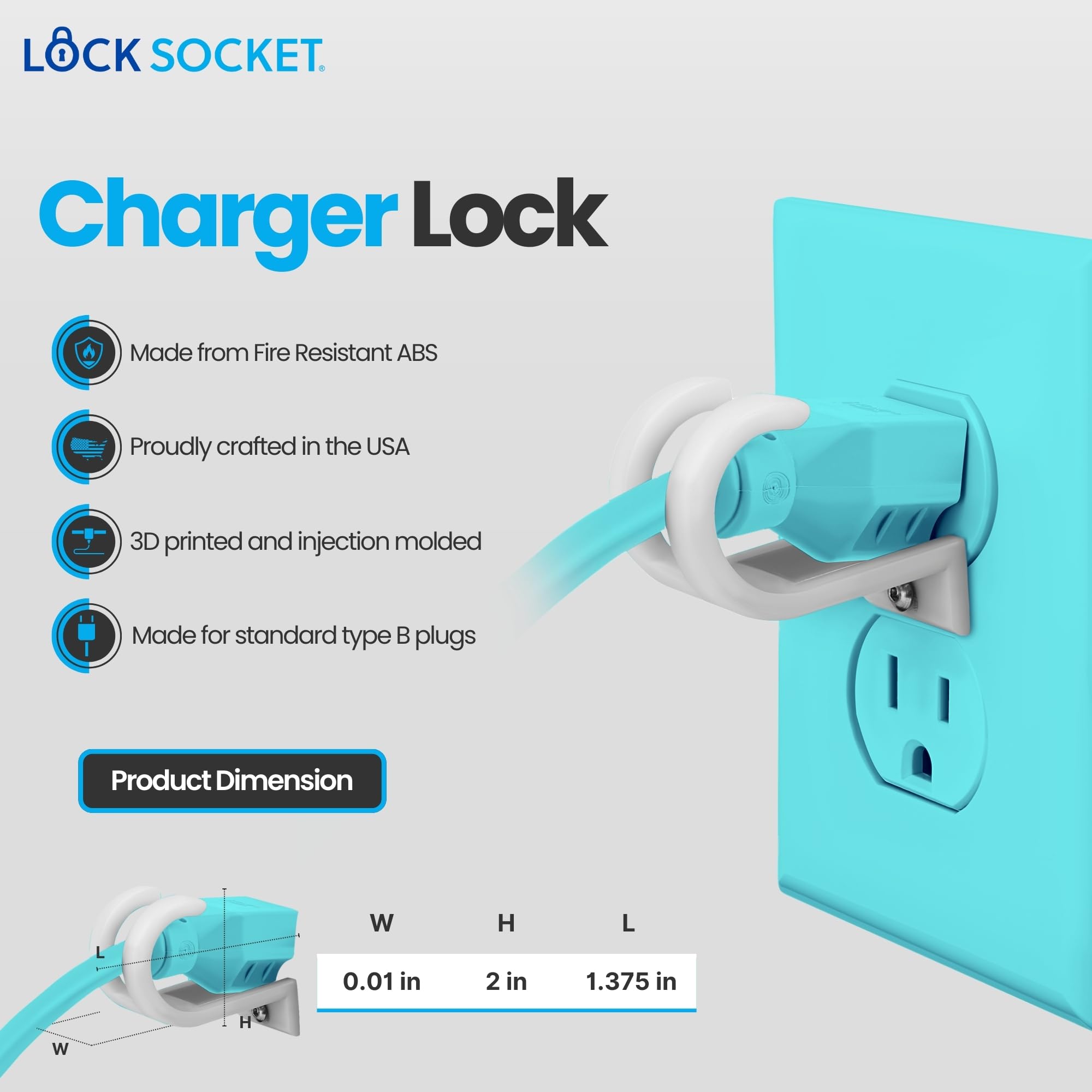 Lock Socket fire-resistant ABS construction protects outlets in demanding environments