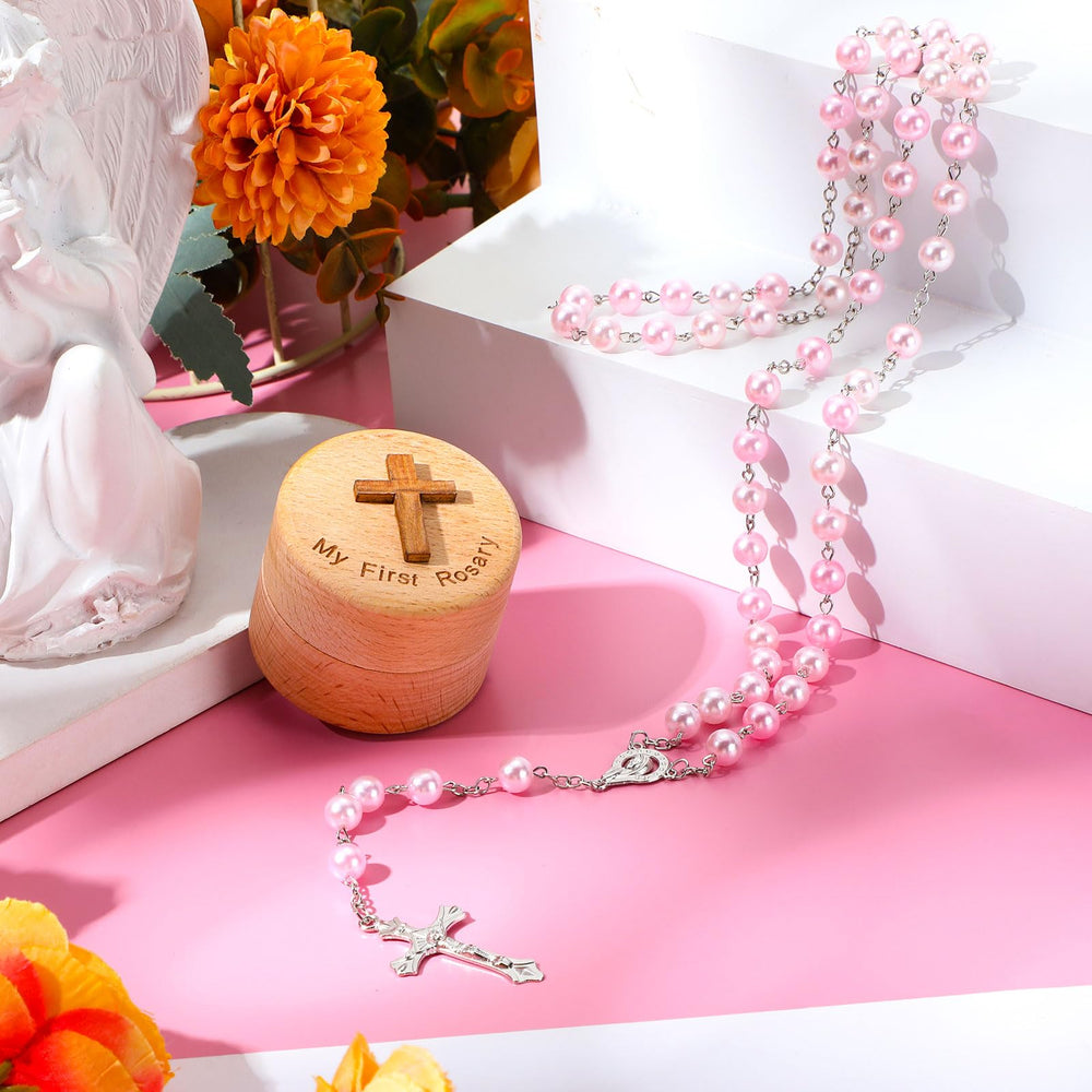 Loetere glass bead rosary closeup—radiant beads add elegance to meaningful ceremonies.