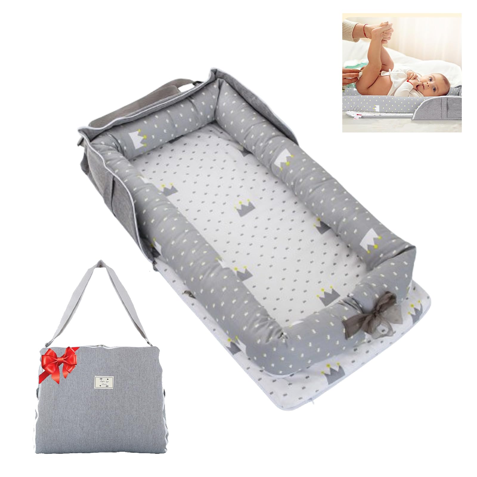 Loevin Crown Grey baby lounger fabric detail shows soft cotton texture.