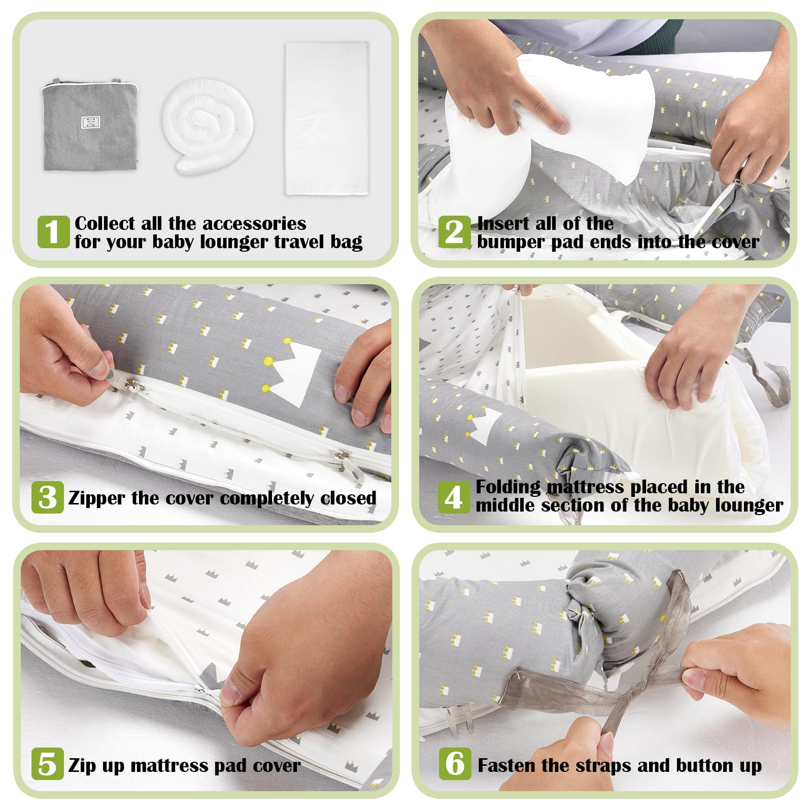 Loevin Crown Grey baby lounger packed in vacuum bag for easy transport.