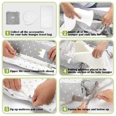 Loevin Crown Grey baby lounger packed in vacuum bag for easy transport.