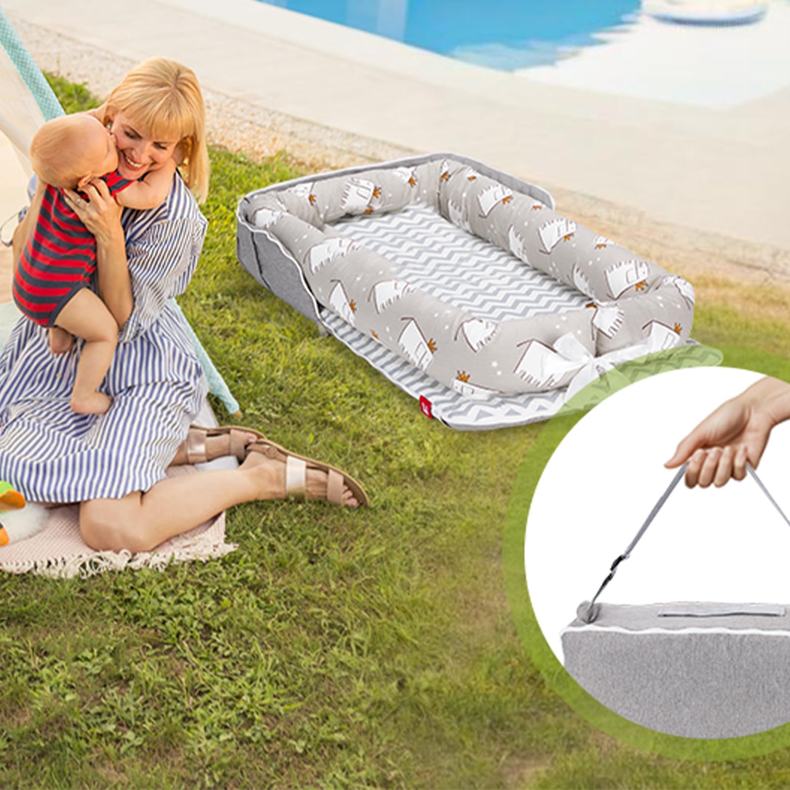 Loevin Baby Lounger easy cleaning with removable jacket cover.