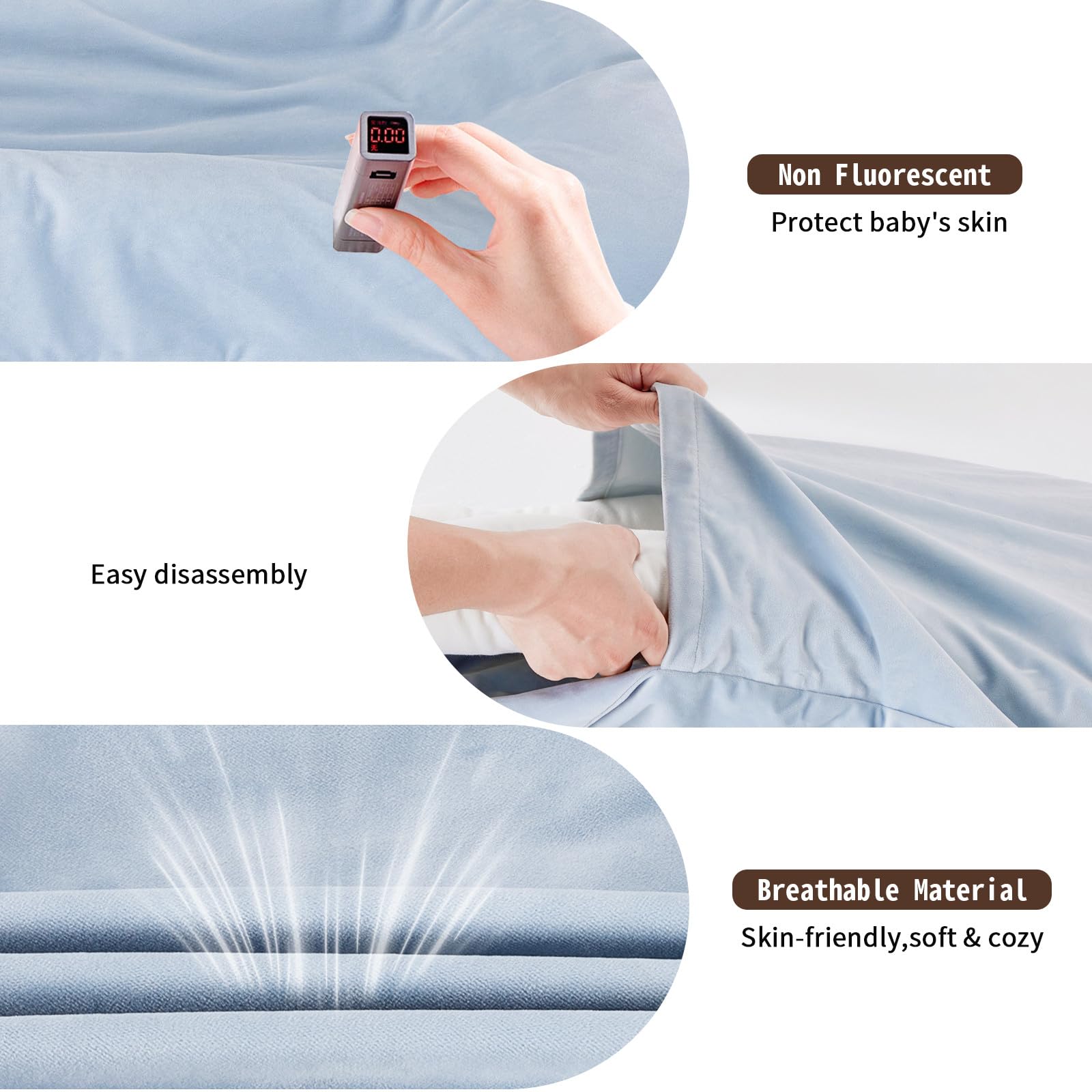 Loevin Baby Lounger Misty Blue ergonomic guardrails ensure safe lounging.