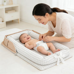 Loevin baby nest with strap gray thousand bird check easy to move