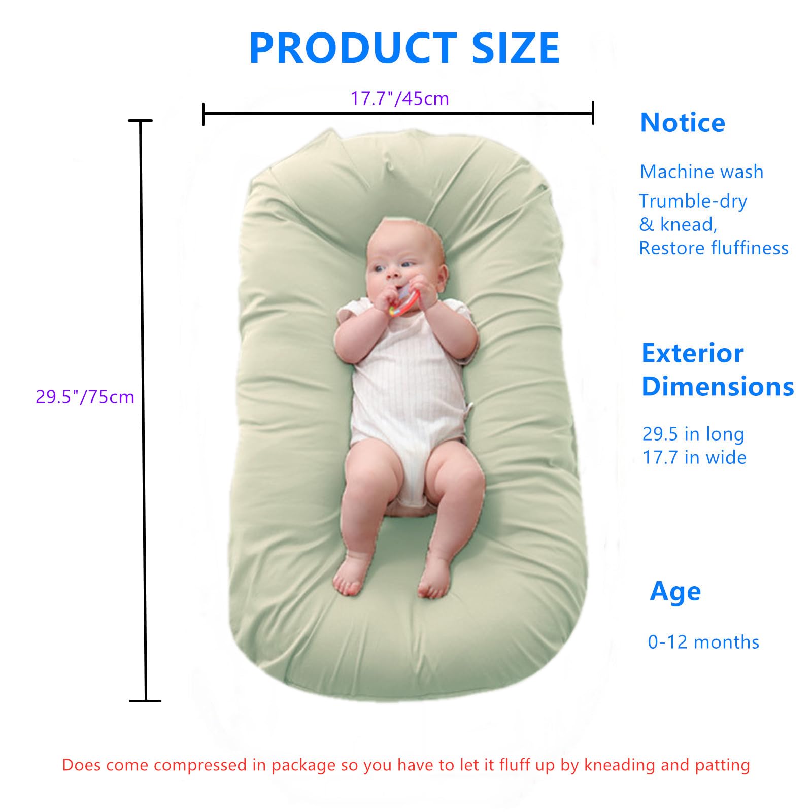 Loevin Baby Lounger green color adds nursery accent.