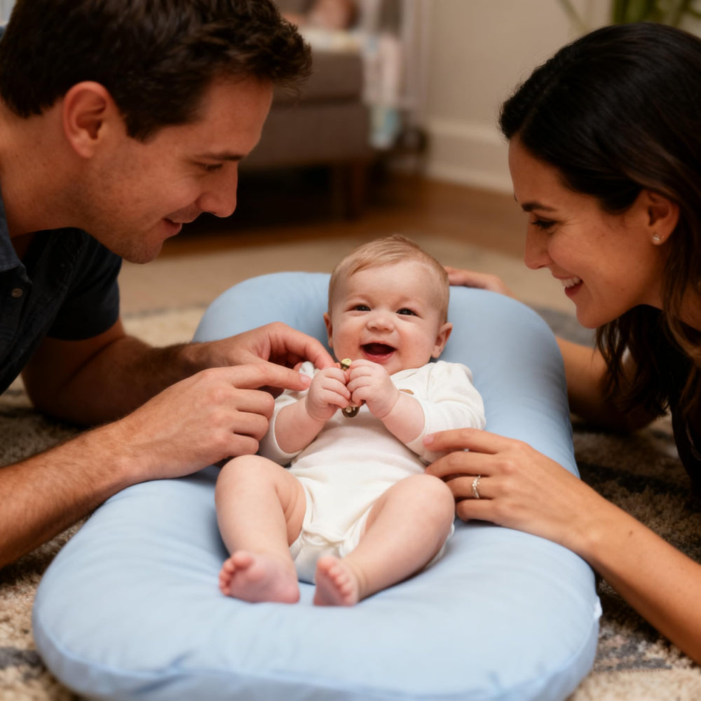 Loevin Baby Lounger Misty Blue lightweight core weighs about 2.65 pounds.