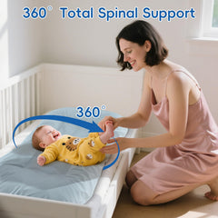 Loevin Baby Lounger Misty Blue guardrail protects during playtime with gentle support.