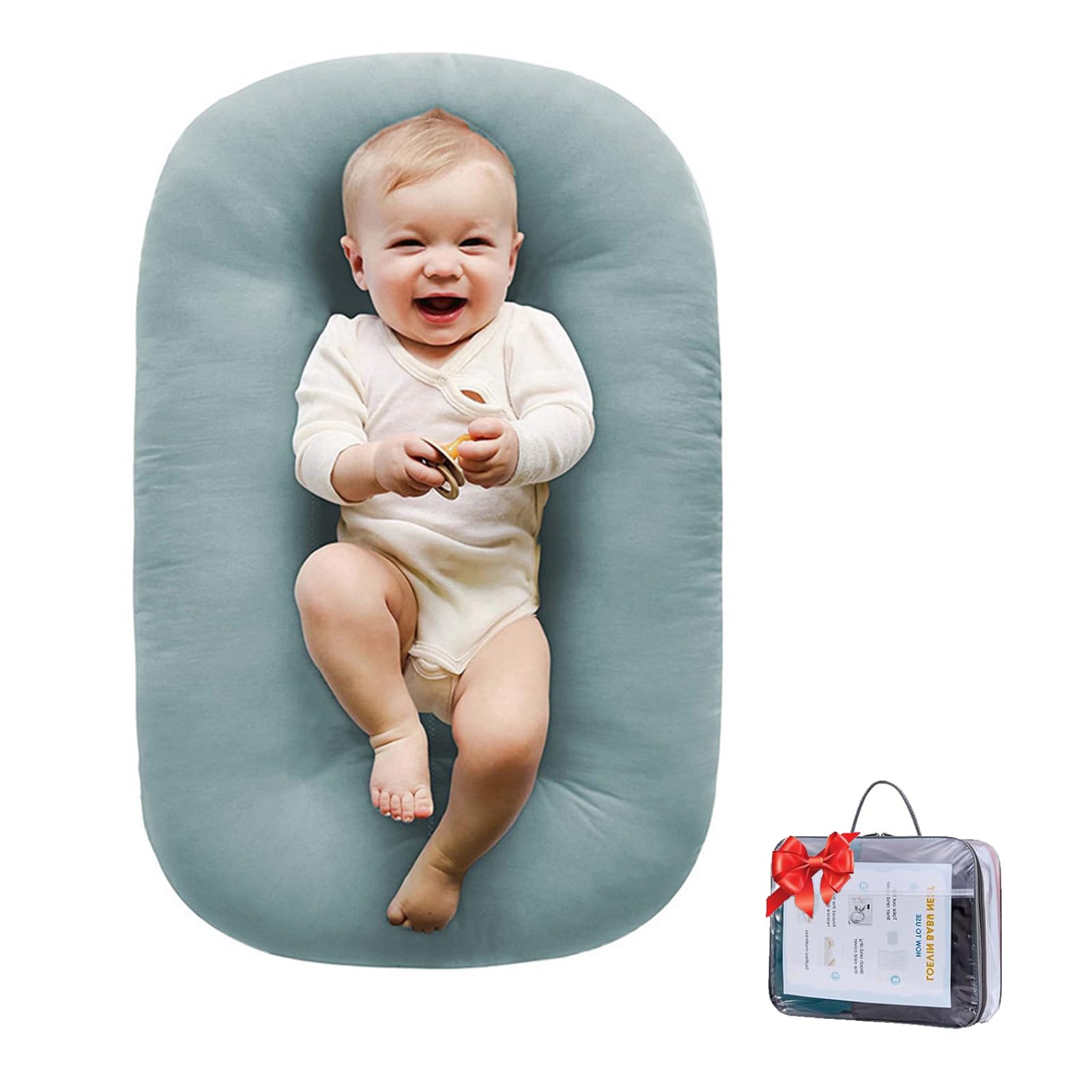Loevin Baby Lounger Misty Blue travel-ready design supports on-the-go moments.