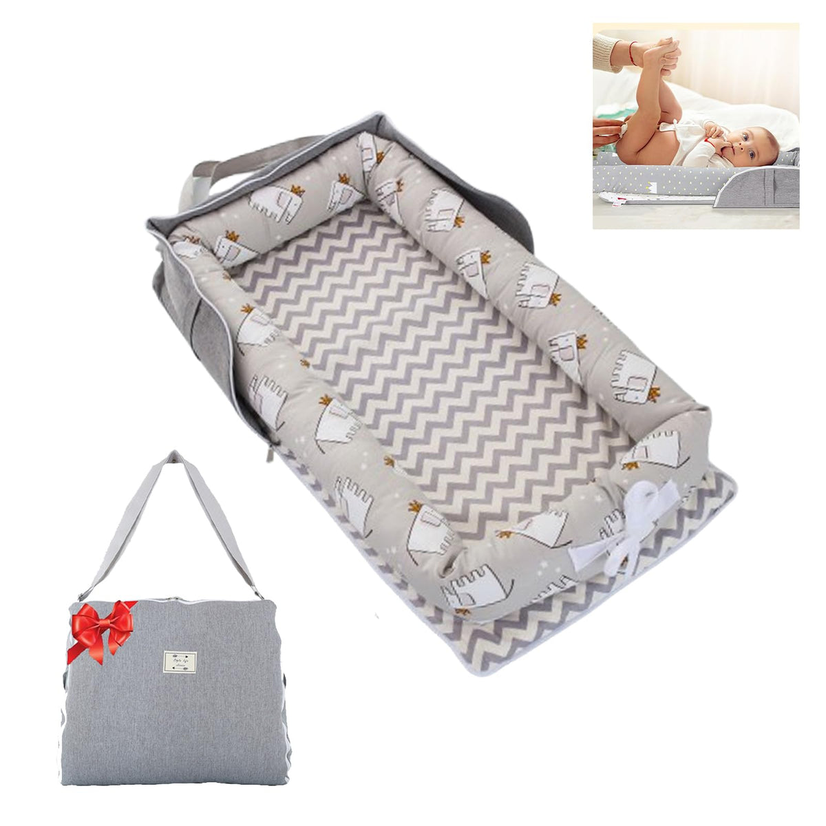 Loevin baby lounger with newborn portable bag for travel comfort
