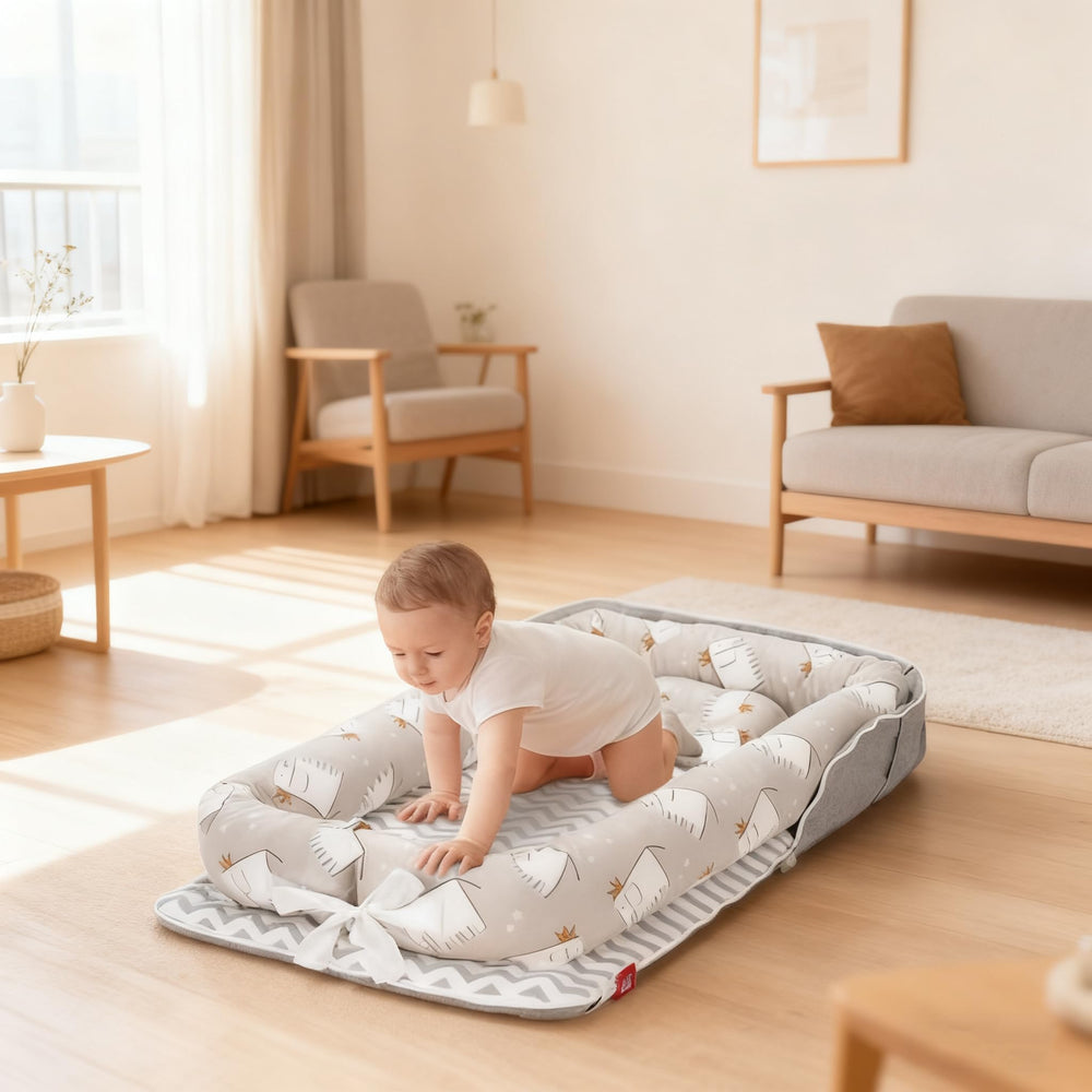 Loevin Baby Lounger portable bag enables travel and on the go.