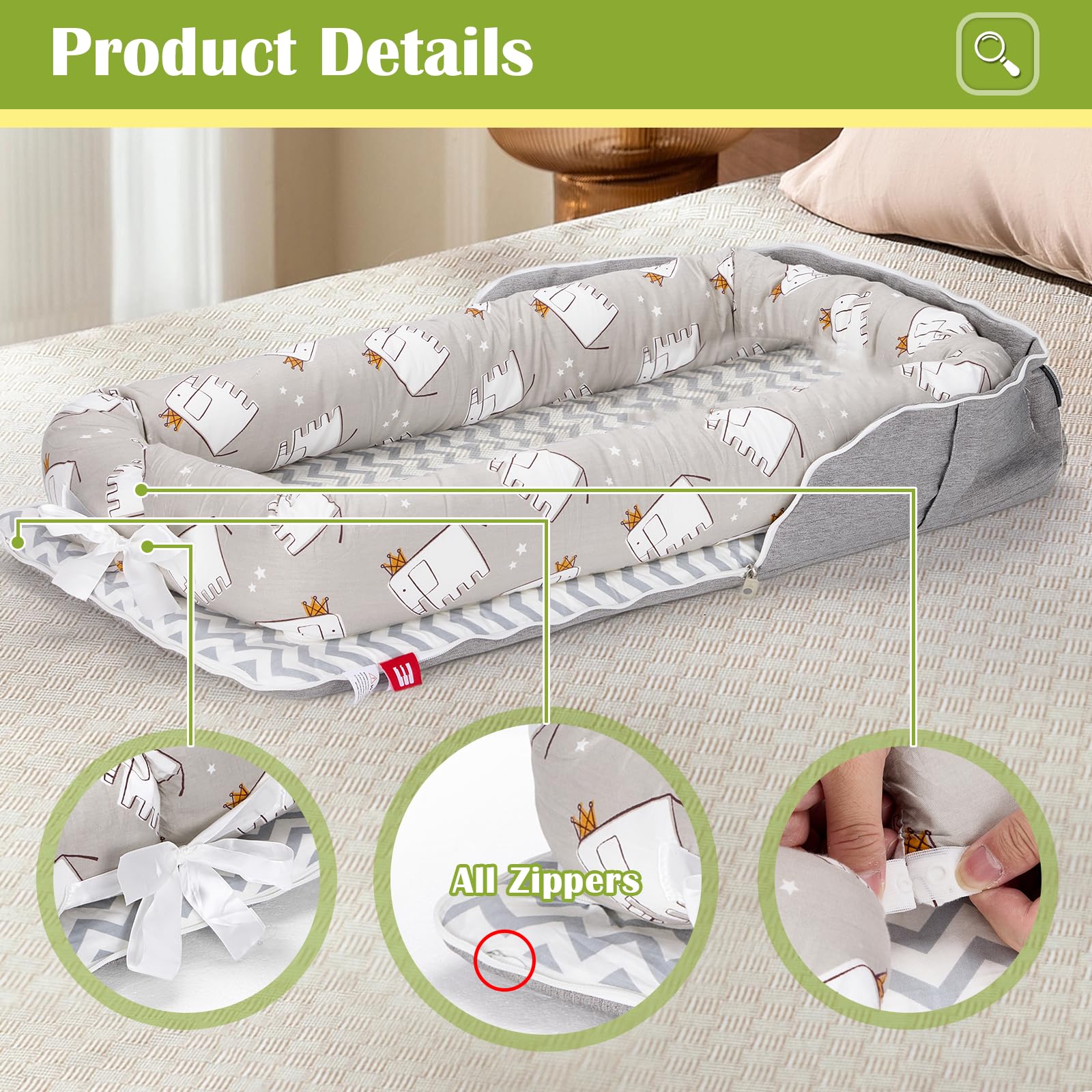 Loevin lounger size 33.4 by 17.7 inches provides room to grow