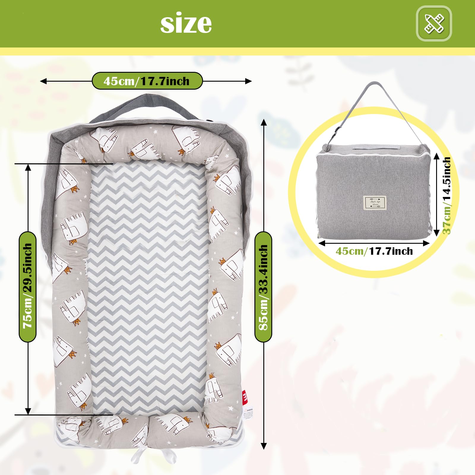 Loevin Baby Lounger uses soft cotton cover for cozy tummy time.
