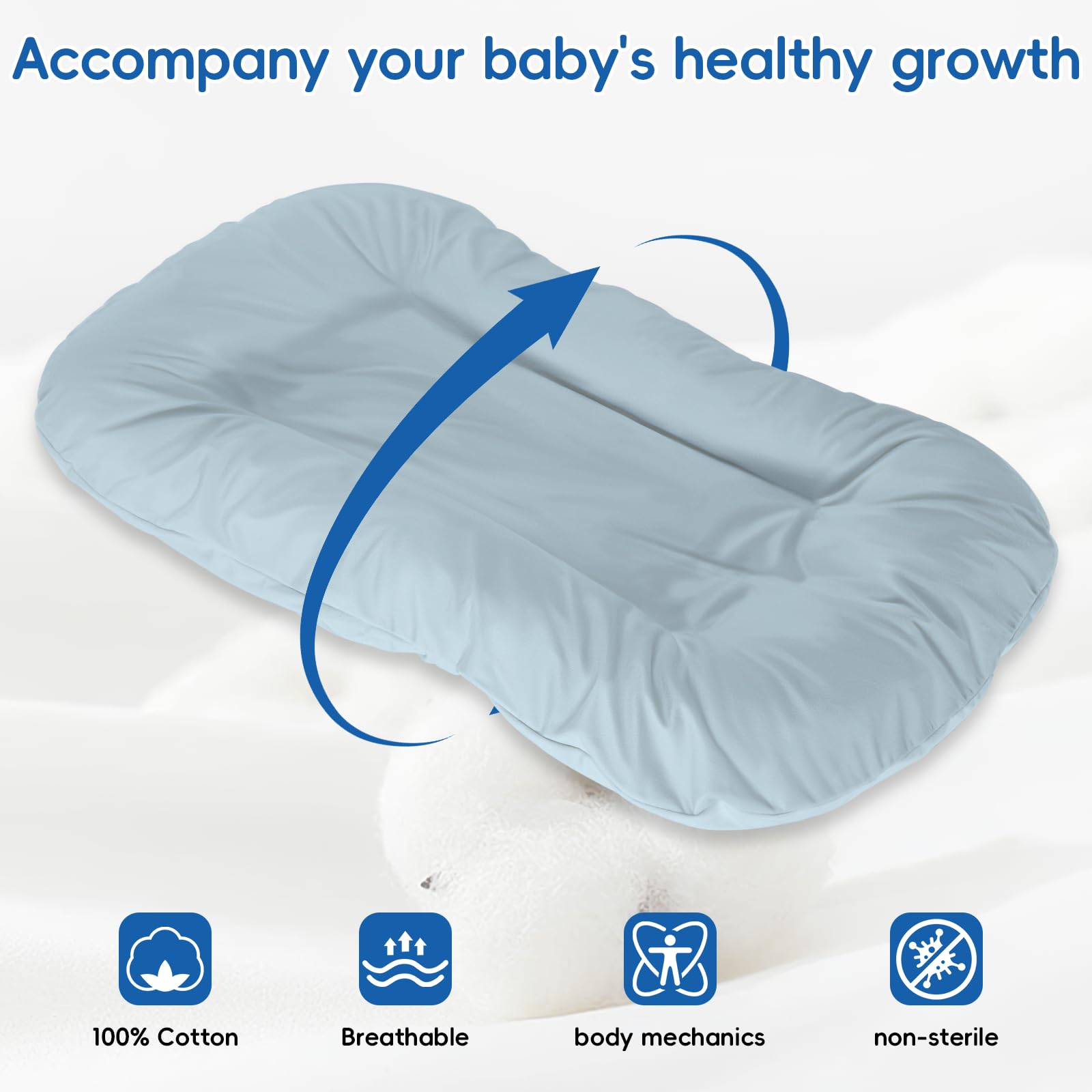 Loevin Baby Lounger Misty Blue spine-support bottom provides gentle postural support.