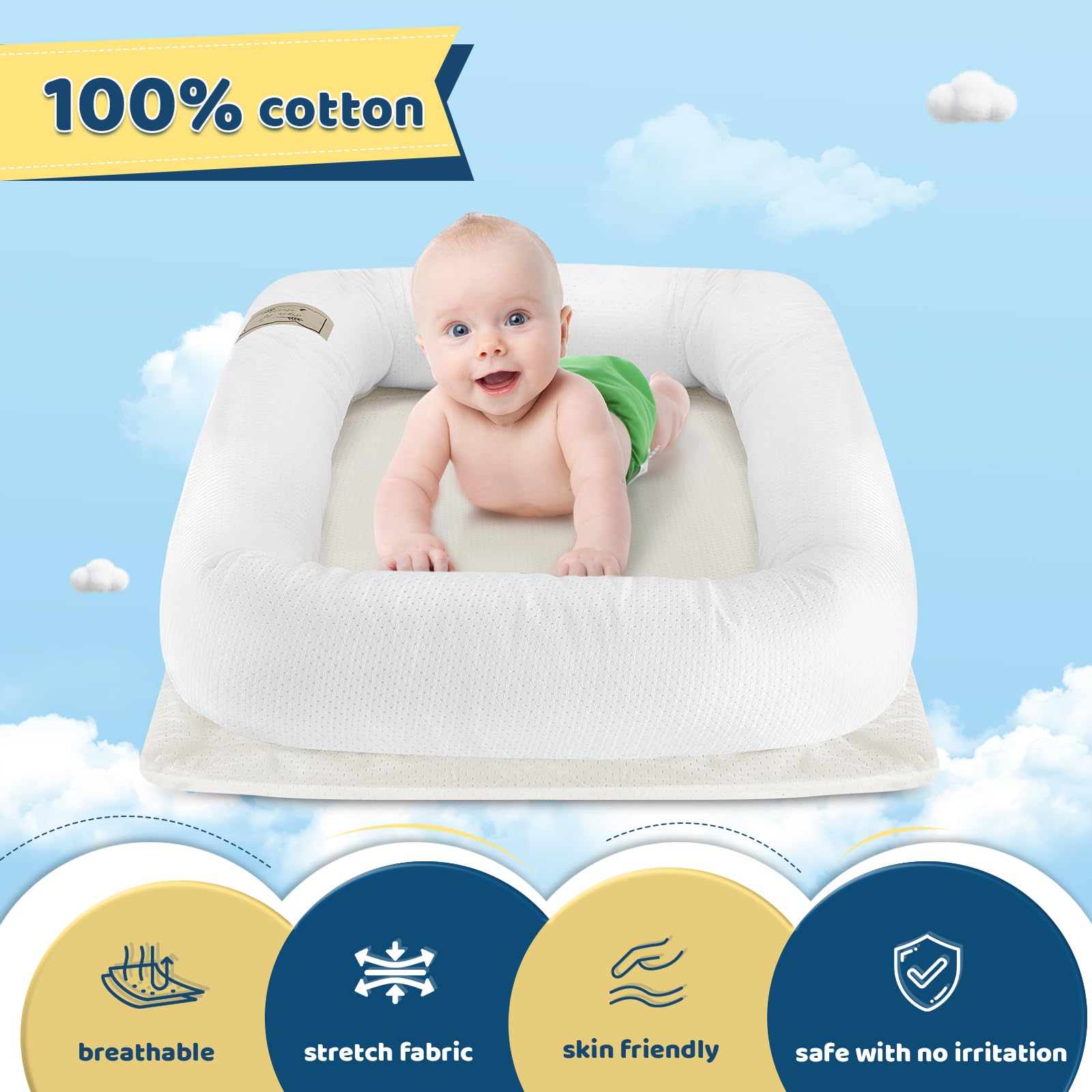 Loevin ergonomic infant lounger provides a cozy, close space for bonding.