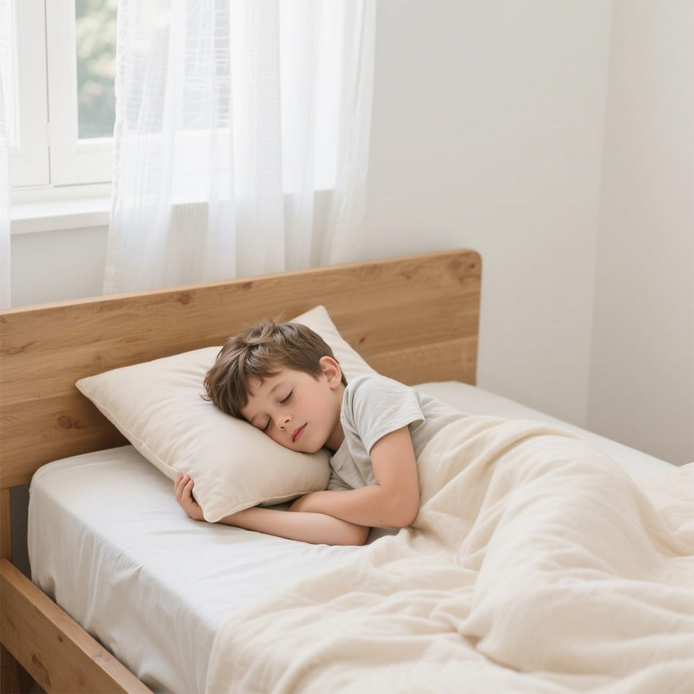 LOFE kids pillow in use at bedtime supporting neck and head alignment