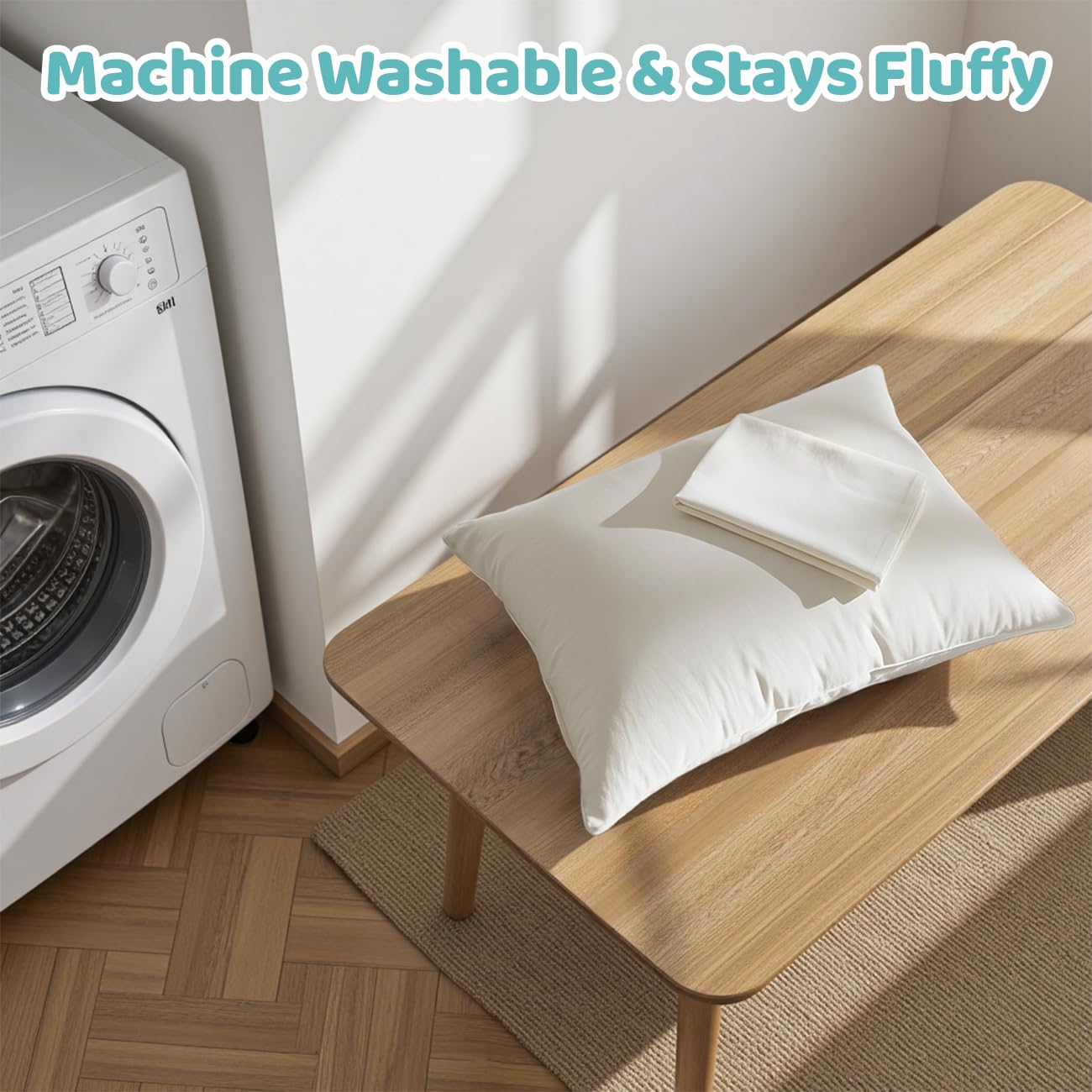 LOFE machine-washable pillow highlights easy cleaning and lasting loft.