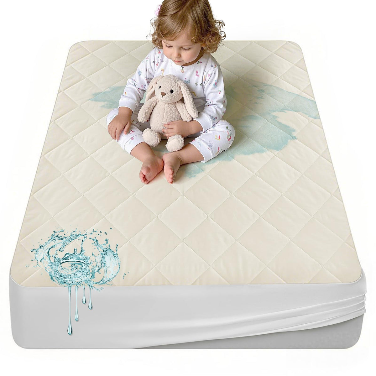 LOFE organic crib mattress protector with top and side waterproof layer.