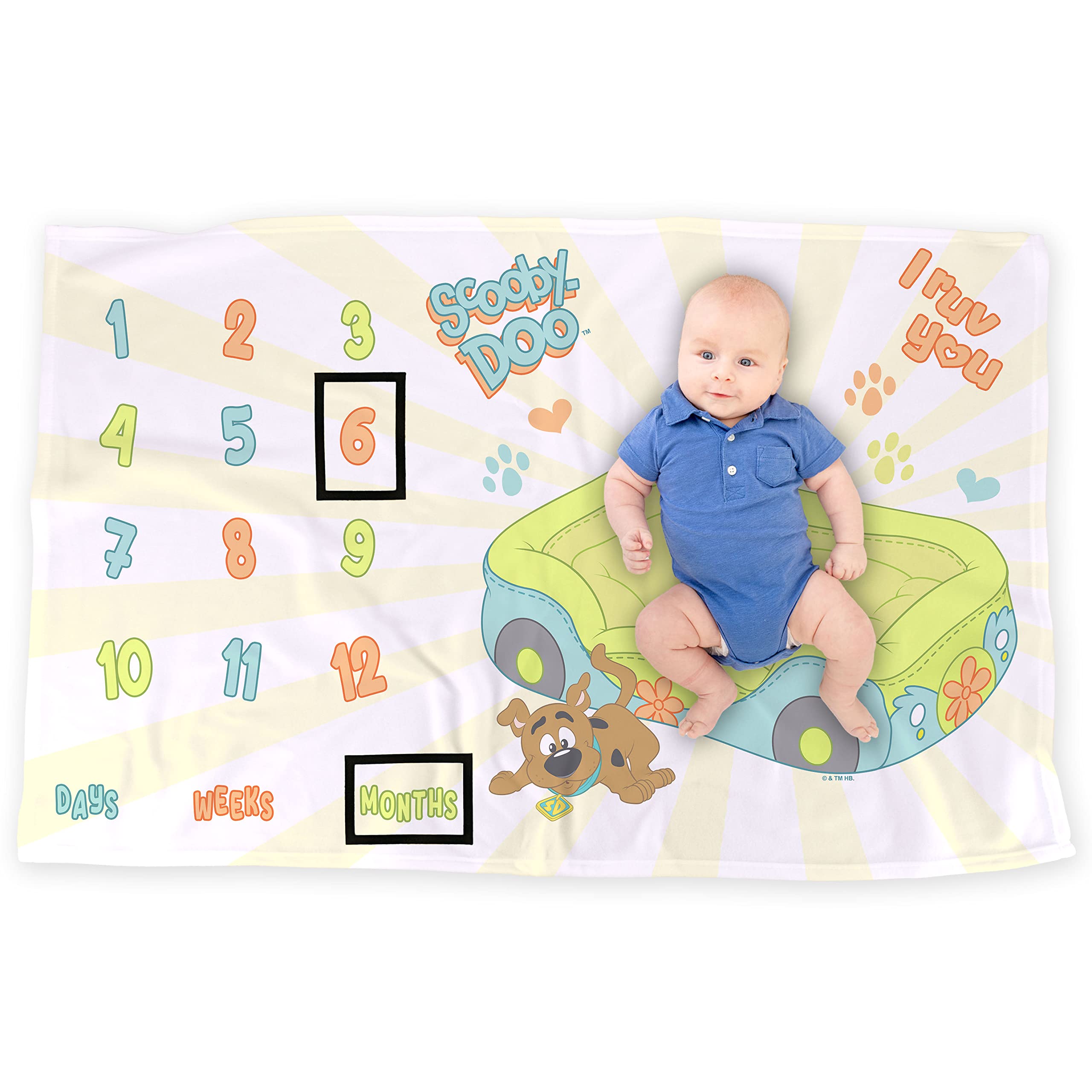 LOGOVISION Scooby-Doo milestone blanket offers a roomy backdrop for adorable baby milestone photos.
