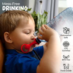 Lohalova spill-proof blue top spout atop bottle supports kid-friendly hydration