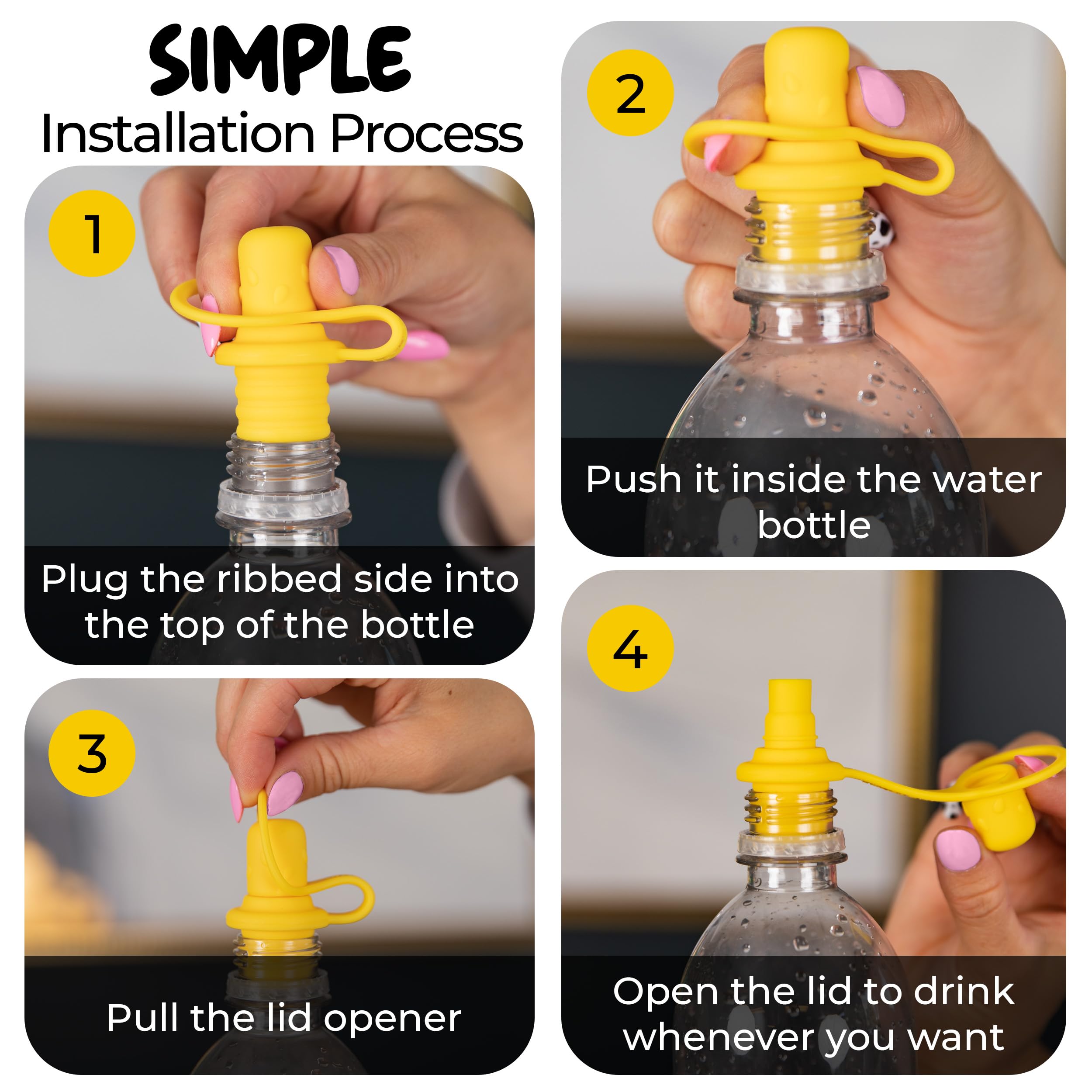 Lohalova spill-proof yellow top spout on bottle invites toddlers to drink