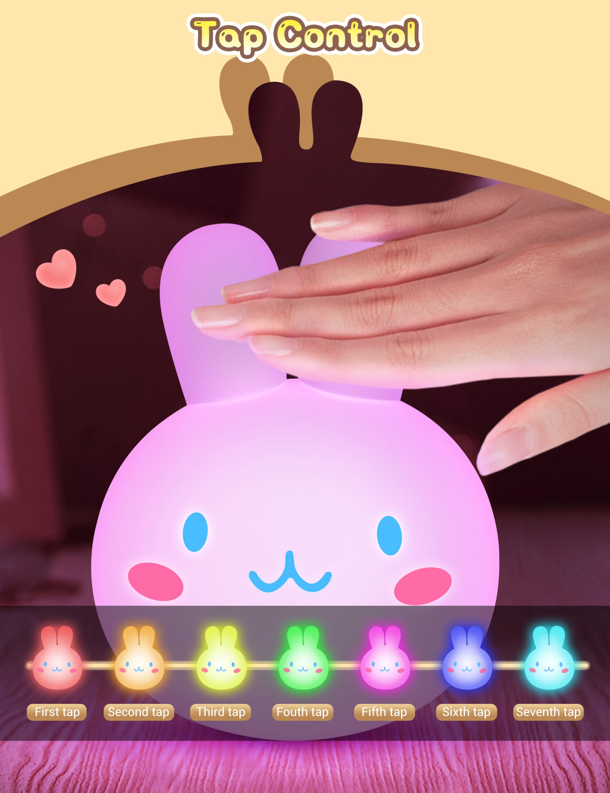 LOHAS LED Bunny Ice Cream Night Light warm light mode provides a cozy ambience.