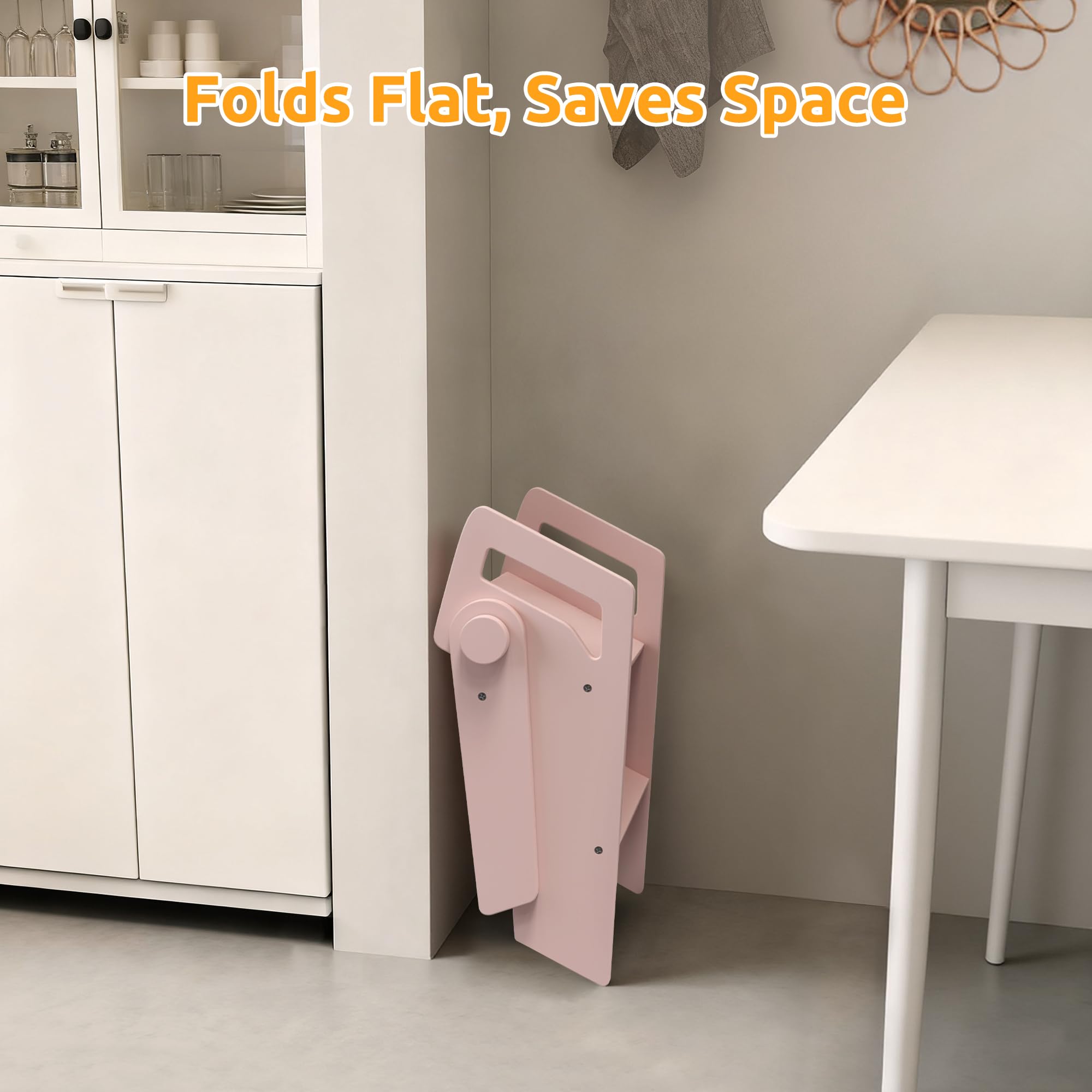 LOHASOK wooden 2-step stool embedded steps minimize wobble during daily use.
