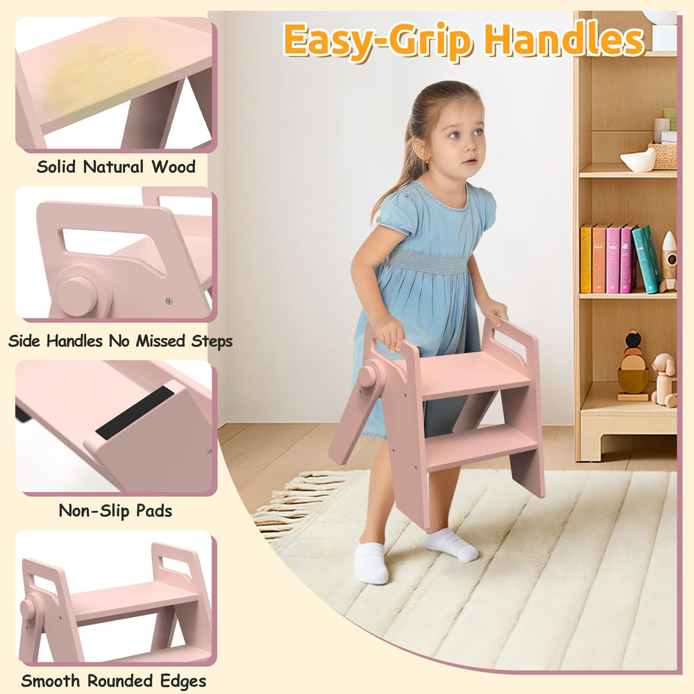 LOHASOK wooden 2-step stool supports up to 300 lbs for family tasks.