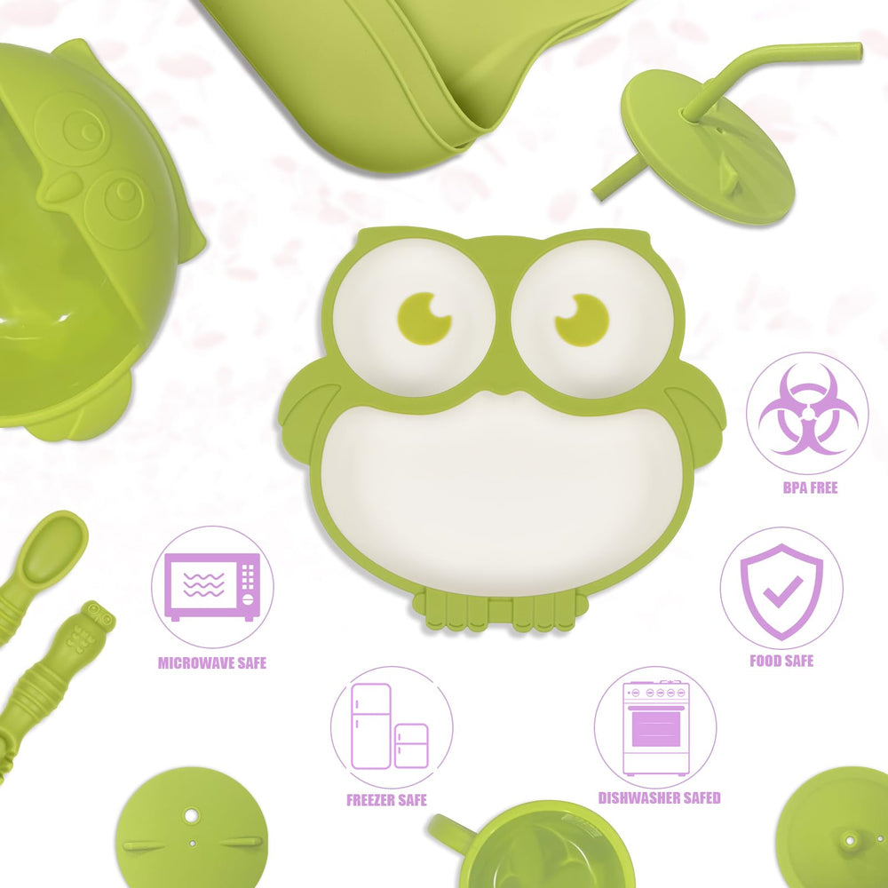 Lokeisna green and white feeding set in a modern kitchen setting.