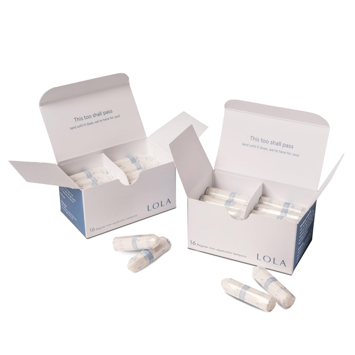 Lola non-applicator tampons with organic cotton for strong daily protection.