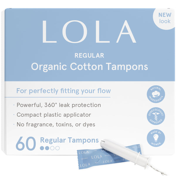 LOLA organic cotton tampons 60-count packaging for convenient daily protection