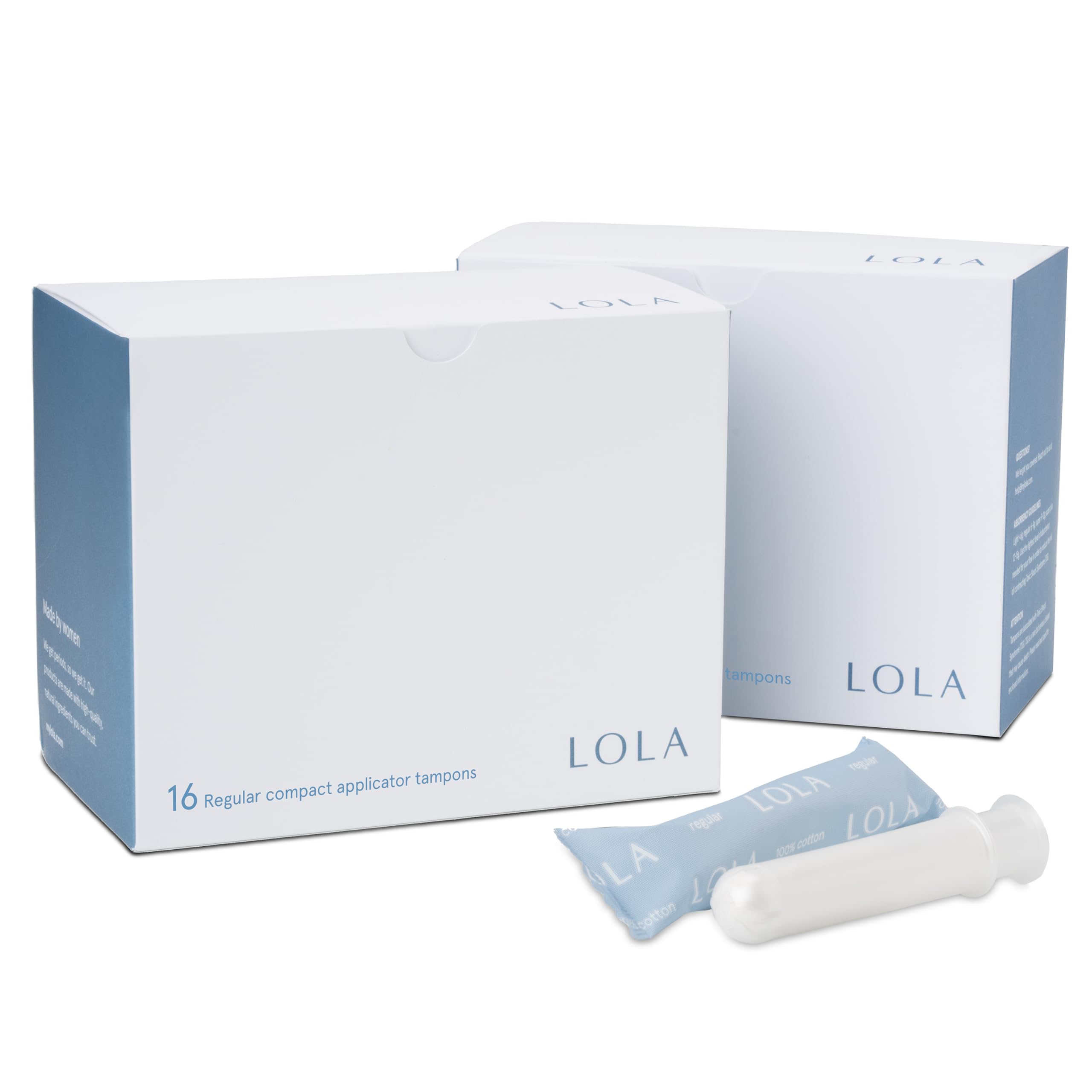 LOLA organic tampons regular absorbency with organic cotton for toxin-free comfort.