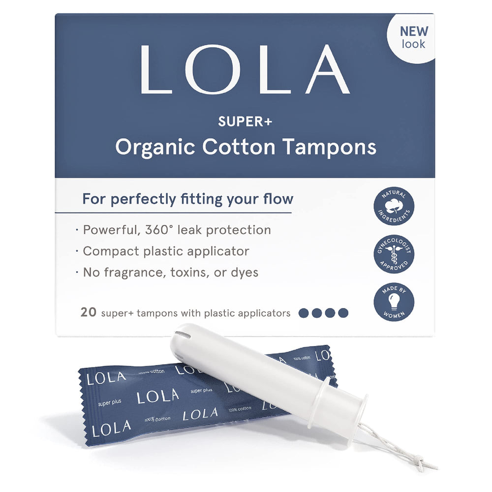 LOLA Super+ tampons 40-count packaging for discreet travel protection.