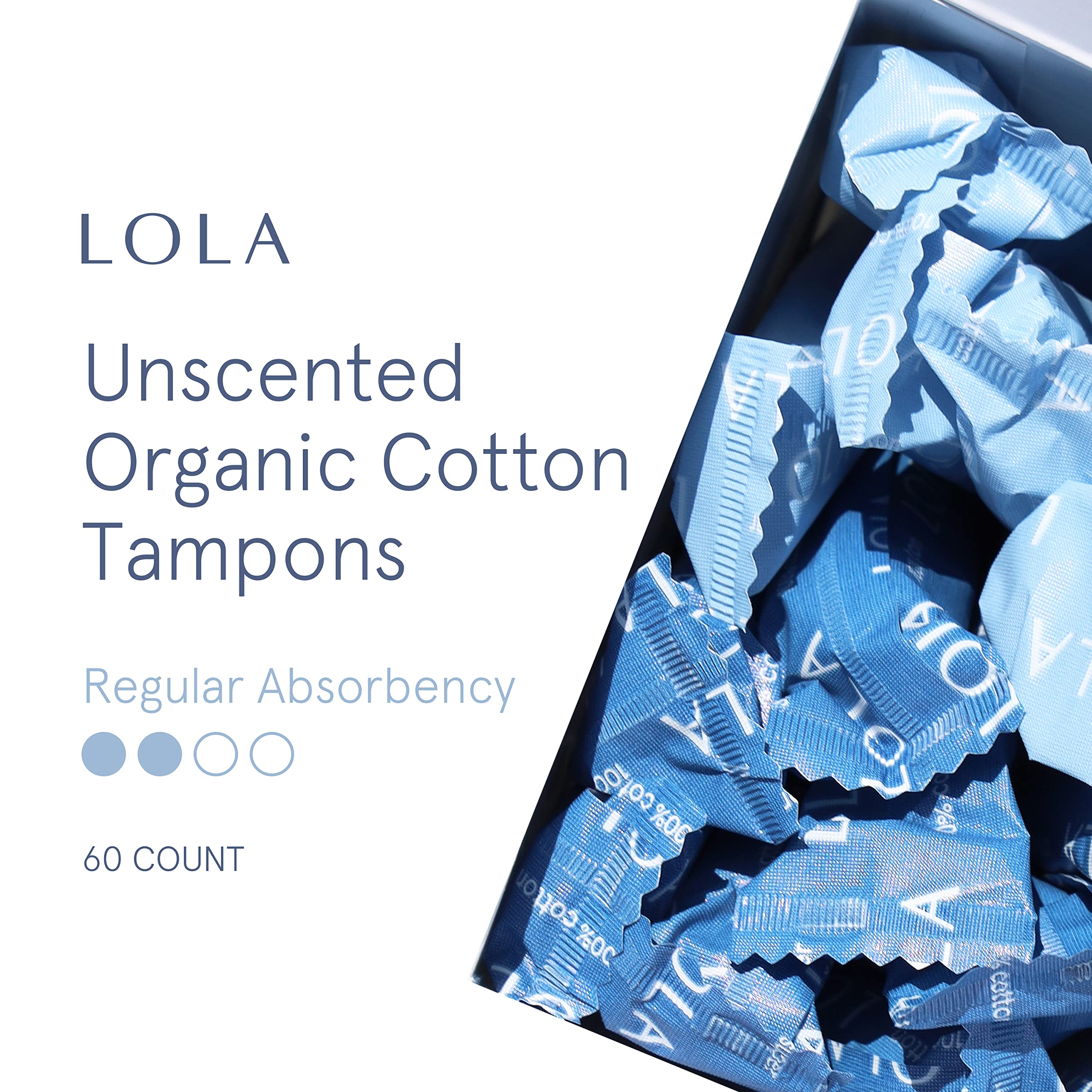 LOLA regular absorbency tampon shown for medium flow protection and comfort