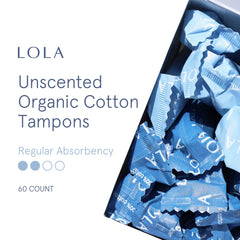 LOLA regular absorbency tampon shown for medium flow protection and comfort