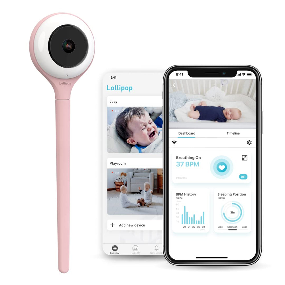 Lollipop Cotton Candy baby monitor shows a 1080p live feed for easy remote viewing.
