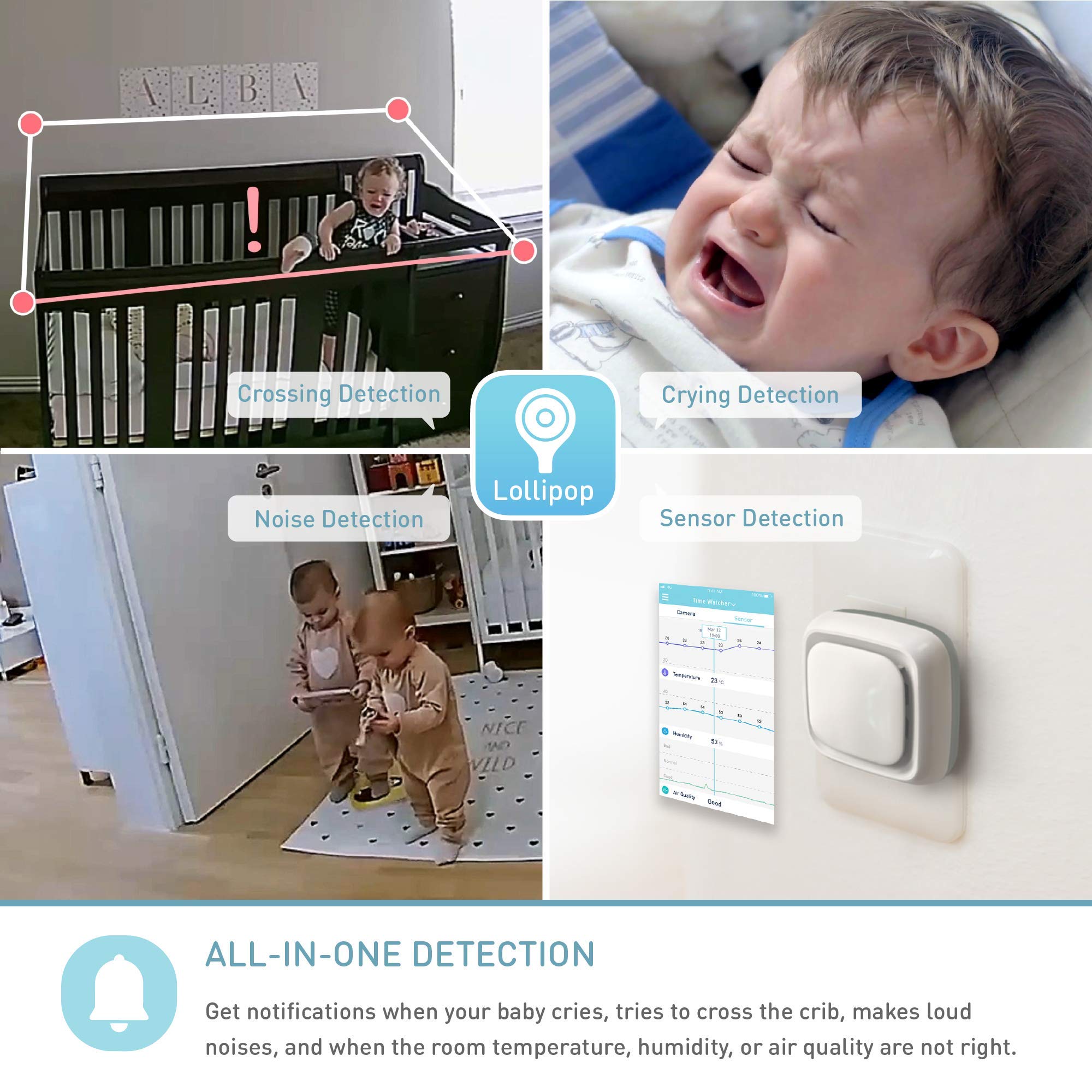 Lollipop Camera turquoise cloud storage saves key moments for later viewing.