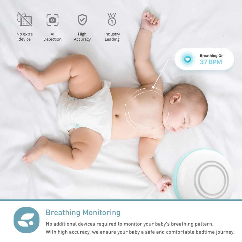 Lollipop Camera turquoise mounted on crib shows flexible installation for safe nursery setup.