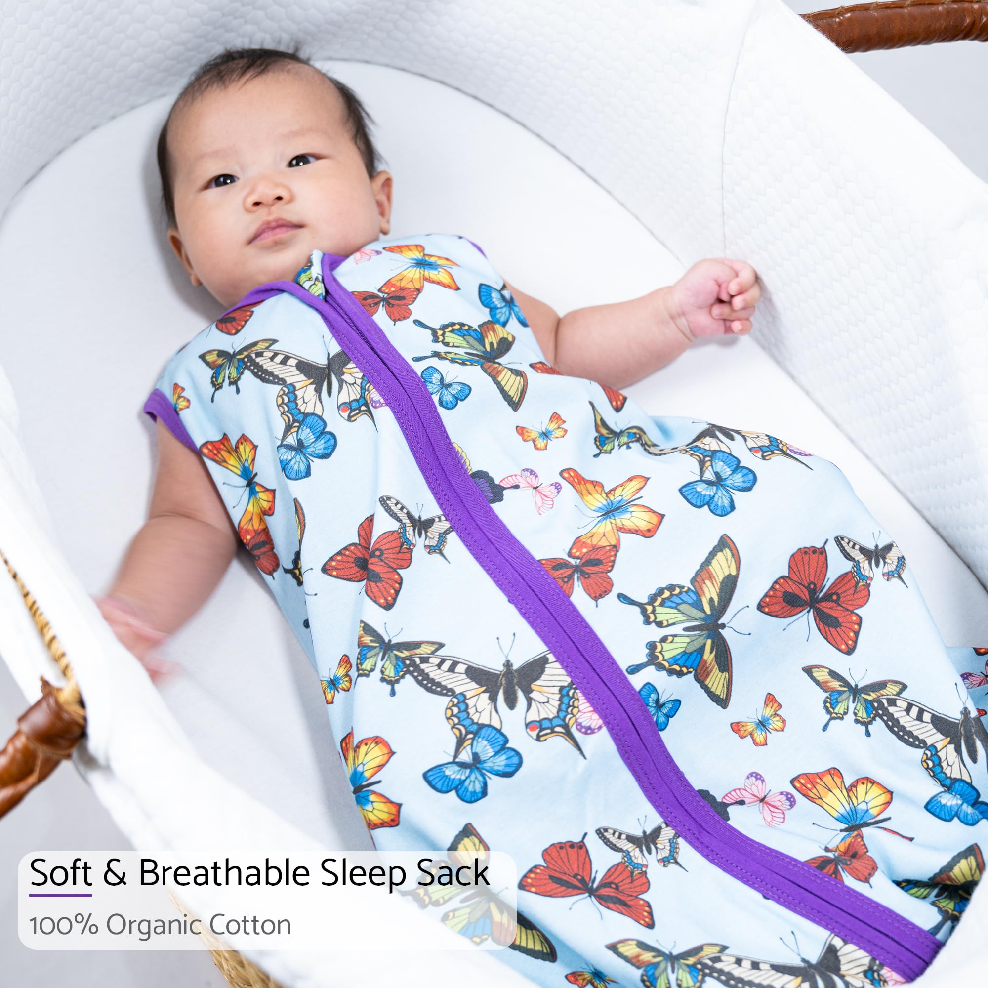 LollyBanks 2-way zip sleep sack showing bottom opening for quick diaper changes.